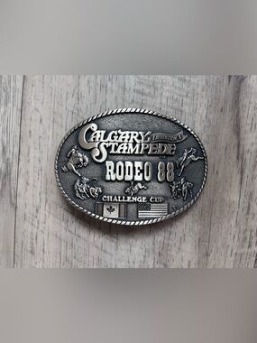 Vintage Calgary Stampede Rodeo 88 Challenge Cup solid brass Belt Buckle Alberta